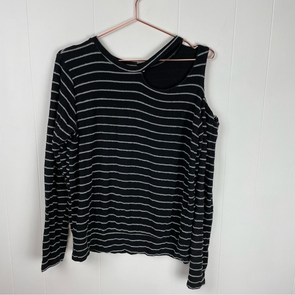 LNA Cold Shoulder Cut-Out Striped Pullover Sweater Top